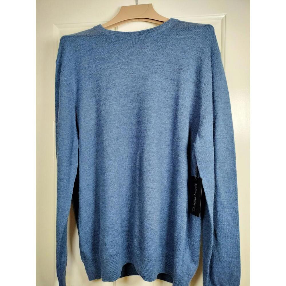 Christian Lacroix Men’s XL‎ Blue Crew Neck Sweater 100% Extrafine Merino Wool
